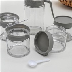 Набор ёмкостей для сыпучих продуктов «Модерн», 5 шт., с кувшином для масла, стекло, серый