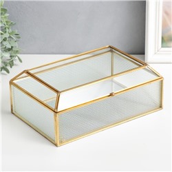 Шкатулка для украшений, стекло с металлическим каркасом «Квадратики», золото, 8.5×16×24 см