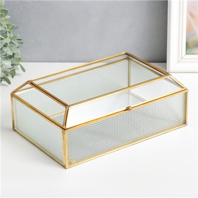 Шкатулка для украшений, стекло с металлическим каркасом «Квадратики», золото, 8.5×16×24 см