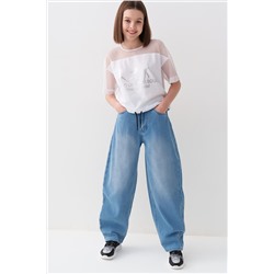 Брюки текстильные джинсовые для девочек PLAYTODAY, 1240106