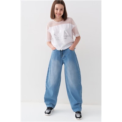 Брюки текстильные джинсовые для девочек PLAYTODAY, 1240106