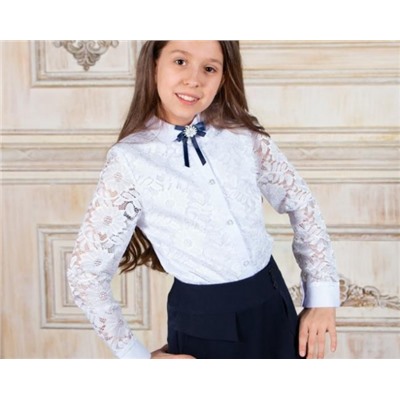 Блузка гипюровая с брошью SP008.1 (Белый)