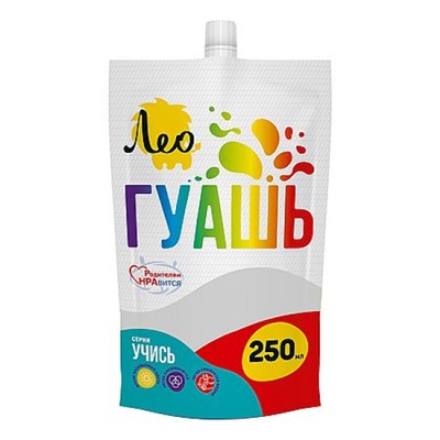 Гуашь 250 мл белая(white) 102 "Учись" Группа 4 дой-пак с штуцером LGD-250 Лео