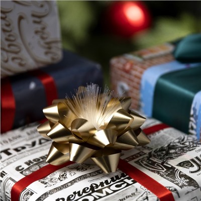 Светодиодная игрушка «Бант-звезда» 10 см, от батареек LR44×3, свечение мульти, золотистая