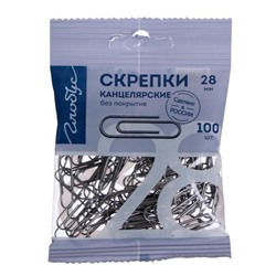 Скрепки канцелярские GLOBUS, 28 мм, 100 шт., без покрытия, флоу-пак