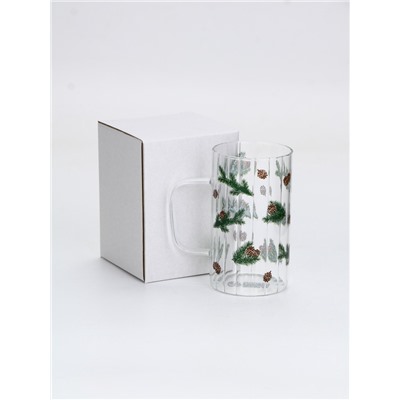Кружка новогодняя стеклянная «Шишки», 350 мл