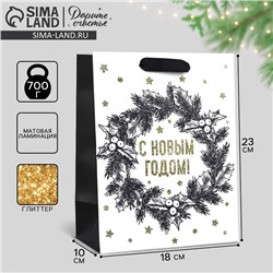 Пакет подарочный новогодний ламинированный «С Новым годом», MS 23×18×10 см