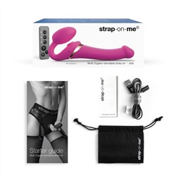 Ярко-розовый безремневой страпон Multi Orgasm Size S с клиторальной стимуляцией