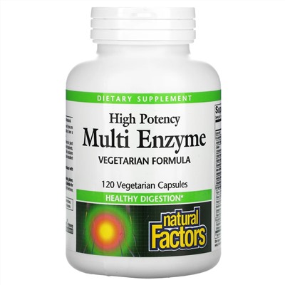 Natural Factors, высокая эффективность, мультиферменты, 120 вегетарианских капсул