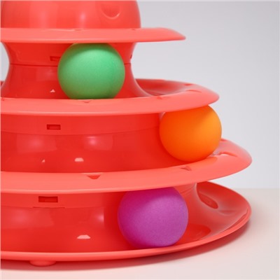 Игровой комплекс «Пижон» для кошек с 3 шариками, 24.5×24.5×13 см, розовый