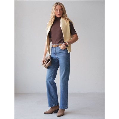 Джинсы прямые Regular fit с декоративной стиркой из эластичного денима