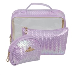 Kristaller Набор женских косметичек Chameleon Knitted rope pattern 3 in 1, сиреневый перламутр 25098