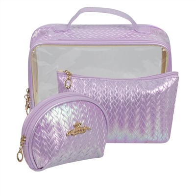 Kristaller Набор женских косметичек Chameleon Knitted rope pattern 3 in 1, сиреневый перламутр 25098