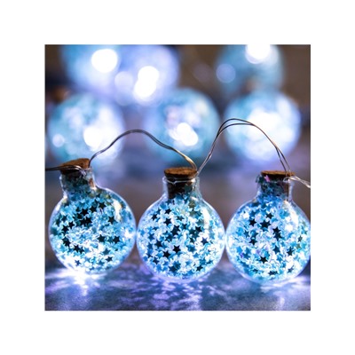 Гирлянда «Нить» 1.6 м с насадками «Бирюзовые шарики», IP20, серебристая нить, 15 LED, батарейки ААх2 (нет в комплекте), свечение белое