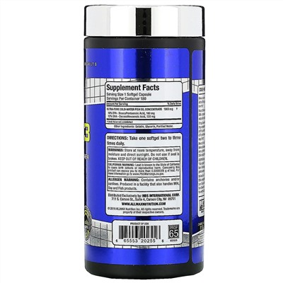 ALLMAX Nutrition, рыбий жир с омега-3 кислотами, сверхчистый рыбий жир из холодноводной рыбы, 180 мягких желатиновых капсул