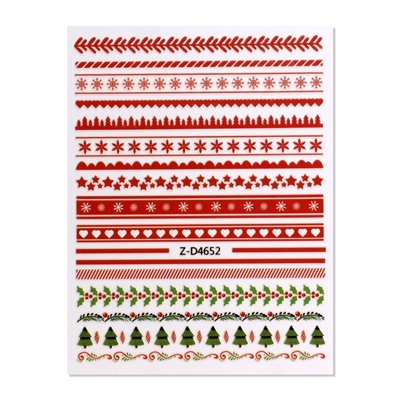 Наклейки для ногтей «Зимние узоры», красные, зелёные