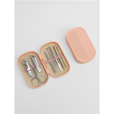 Набор маникюрный, 8 предметов, в пластиковом футляре, розовый