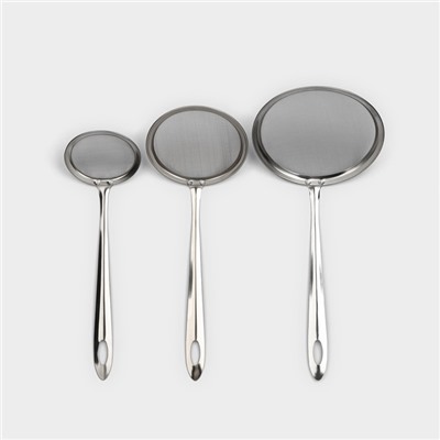Сито набор Доляна «Металлик» для снятия пены, 3 штуки, цвет серебристый