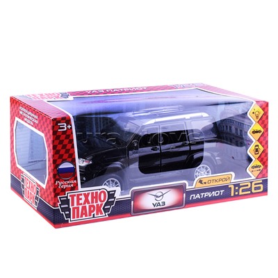 Машина металл UAZ Патриот 17,8 см, (свет-звук, откр. двери, черн.) инерц., в коробке