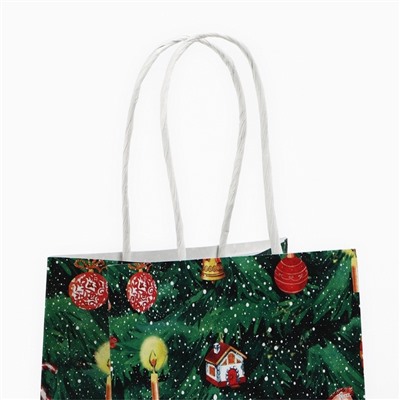 Пакет подарочный новогодний крафтовый «Новогодняя ёлочка», 12×21×9 см