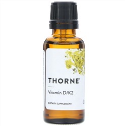 Thorne Research, витамины D и K2, 25 мкг (1000 МЕ), 30 мл (1 жидк. унция)