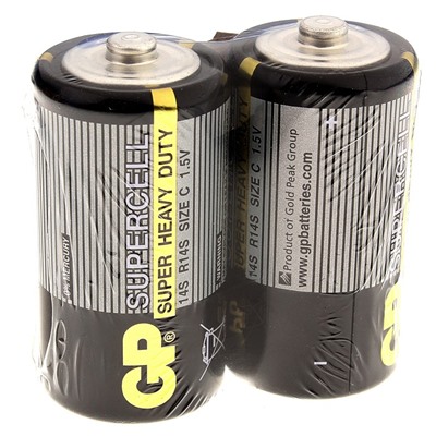 Батарейка солевая GP Supercell Super Heavy Duty, C, 14S / R14, 1.5 В, спайка, 2 шт.