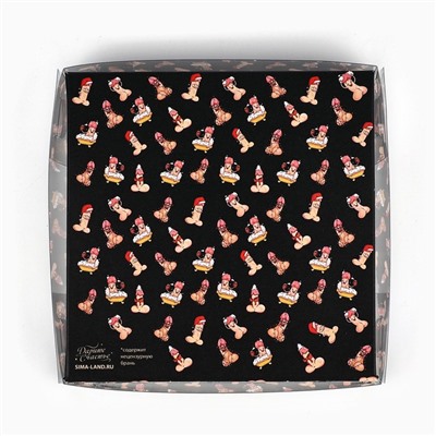 Коробка новогодняя для макарун «Подарок», 12×12×3.5 см