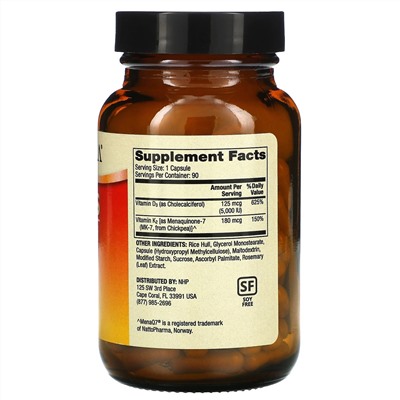 Dr. Mercola, витамины D3 и K2, 90 капсул