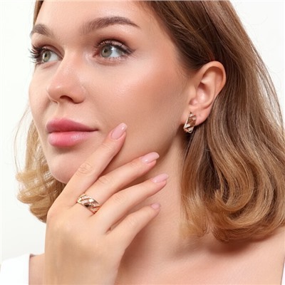 Комплект ювелирной бижутерии коллекция "Дубай" серьги и кольцо 18 р, покрытие позолота, вставка: фианиты, цвет: прозрачный, арт.314.834-18