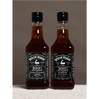 Подарочный набор «Крутой мужик», гель для душа во флаконе виски, шампунь и мочалка лента, Чистое счастье