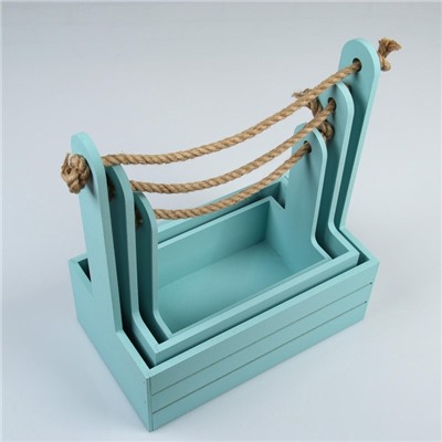 УЦЕНКА Набор кашпо деревянных 3 в 1 (29×18×33.5; 25.5×15×30; 20×12×23) «Аром», серо-голубой 1096263