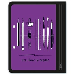 Папка на молнии пластиковая А5 "Канцелярия на фиолетовом" для канцелярских принадлежностей