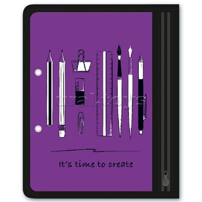 Папка на молнии пластиковая А5 "Канцелярия на фиолетовом" для канцелярских принадлежностей