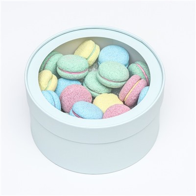 Подарочная коробка круглая Frilly лагуна, завальцованная с окном, 21×11 см