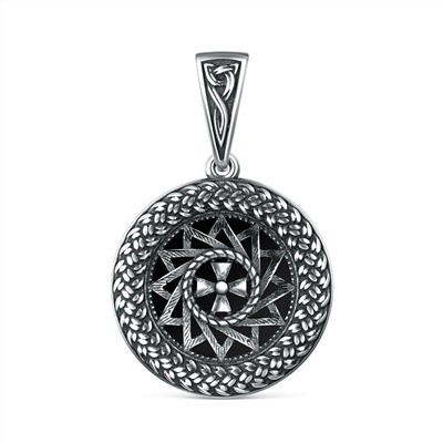 Подвеска славянский оберег из чернёного серебра с чёрным агатом - Звезда Эрцгаммы (Древний сильный талисман, помогающий вылечить духовные и телесные недуги, уберечься от несчастий и сложных, запутанны 925 пробы 4102019 Звезда Эрцгаммы