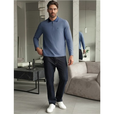 Лонгслив из мягкого фактурного трикотажа с плетеным воротником поло на молнии