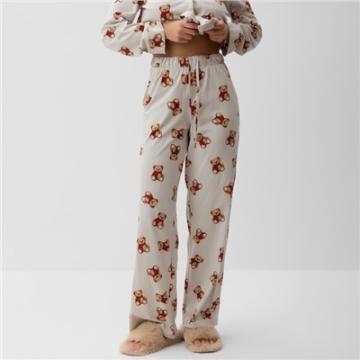 Пижама новогодняя женская (рубашка, брюки) KAFTAN «Мишка в шарфе», размер 52-54