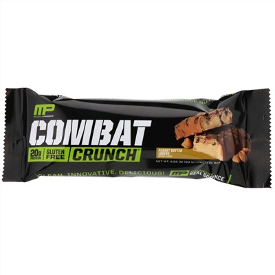 MusclePharm, Combat Crunch, с арахисовым маслом, 12 батончиков, по 2,22 унции (63 г) каждый