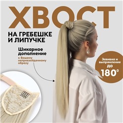 Хвост накладной, прямой волос, на резинке, 60 см, 100 г, холодный блонд(#SHT88B)
