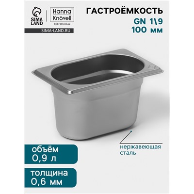 Гастроёмкость GN 1/9 Hanna Knövell, 100 мм, 176×108×100 мм, толщина 0.8 мм, нержавеющая сталь