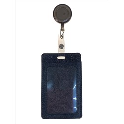 Бейдж с лентой на рулетке вертикальный, цвет черный