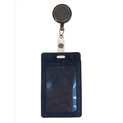 Бейдж с лентой на рулетке вертикальный, цвет черный