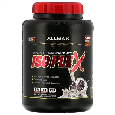 ALLMAX Nutrition, Isoflex, 100% чистый изолят сывороточного белка (фильтрация ИСБ частицами, заряженными ионами), со вкусом печенья и сливок, 2,27 кг (5 фунтов)