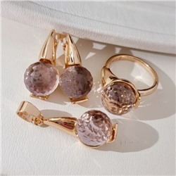 Комплект ювелирной бижутерии коллекция "Дубай" серьги, кулон и кольцо 20 р, покрытие позолота, вставка: кристалл, цвет: розовый, арт.414.197-20