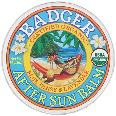 Badger Company, Органика, Бальзам после загара с пижмой и лавандой, 2 унции (56 г)