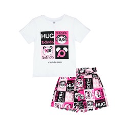 Комплект трикотажный для девочек: фуфайка (футболка), юбка-шорты