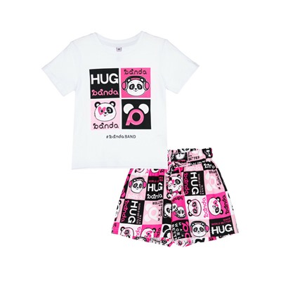 Комплект трикотажный для девочек: фуфайка (футболка), юбка-шорты