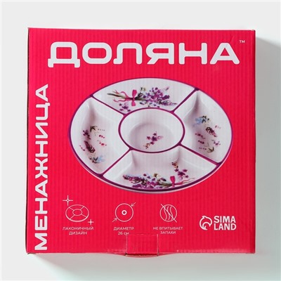Менажница 5 ячеек Доляна «Гранат», d=26 см, доломит, белая, красная