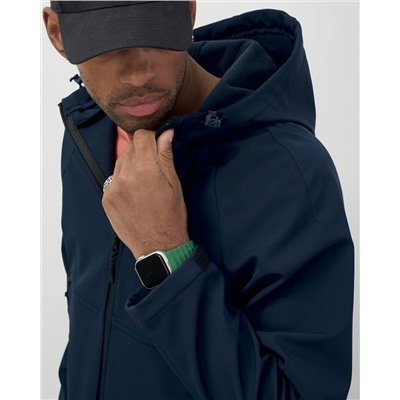 Ветровка спортивная мужская с капюшоном softshell темно-синего цвета 9563TS