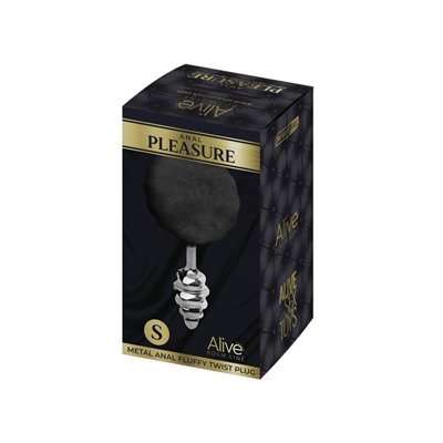 Серебристая анальная пробка с черным хвостиком Metal Anal Fluffly Twist Plug S